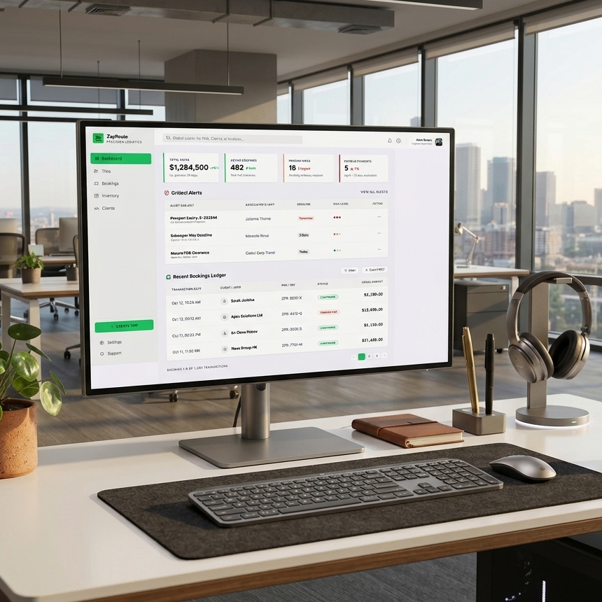 ZapRoute dashboard on desk